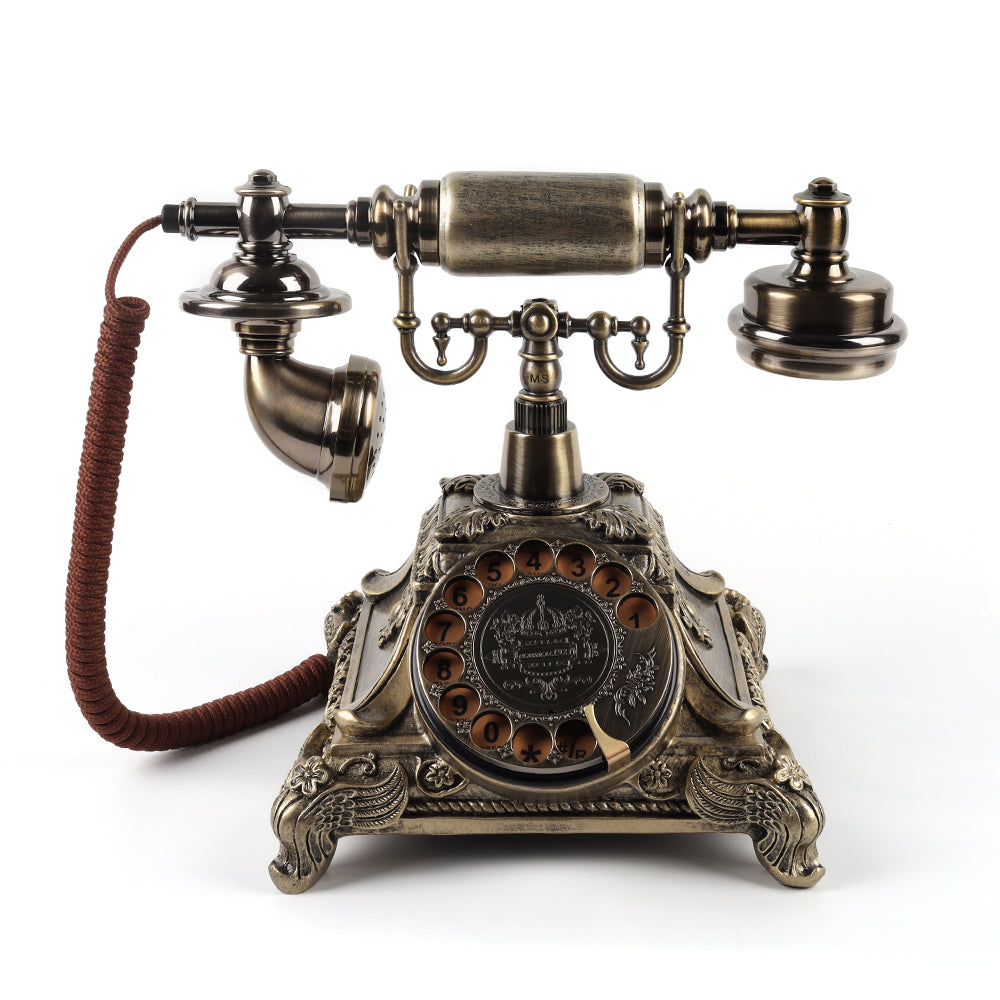 Front view of the bronze rotary-style wedding audio guestbook telephone