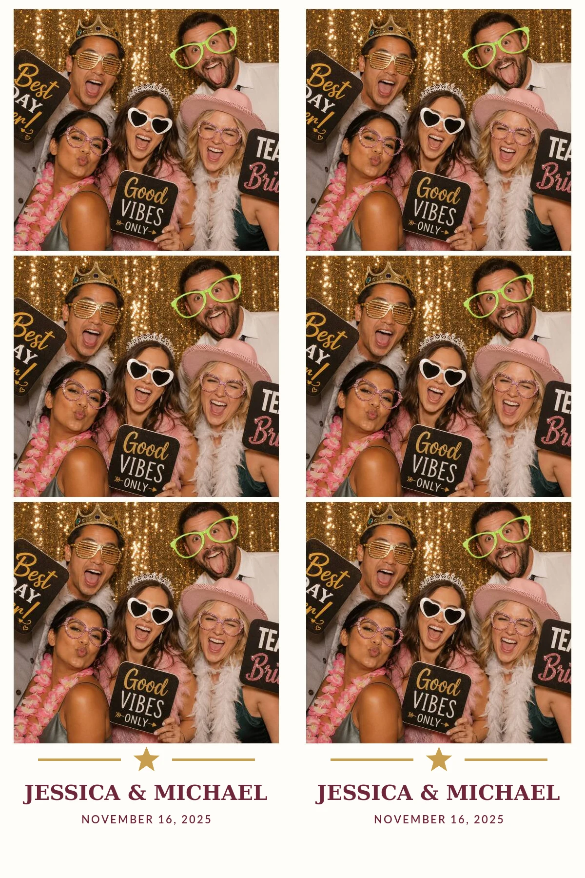 4 by 6 photo booth sheet with two matching Best Night Ever photo strips