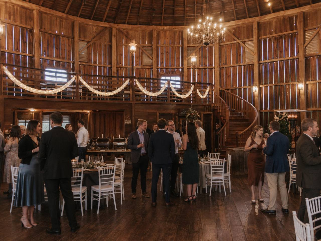 Historic octagonal interior and spiral staircase at The Barn at 1885 Farms