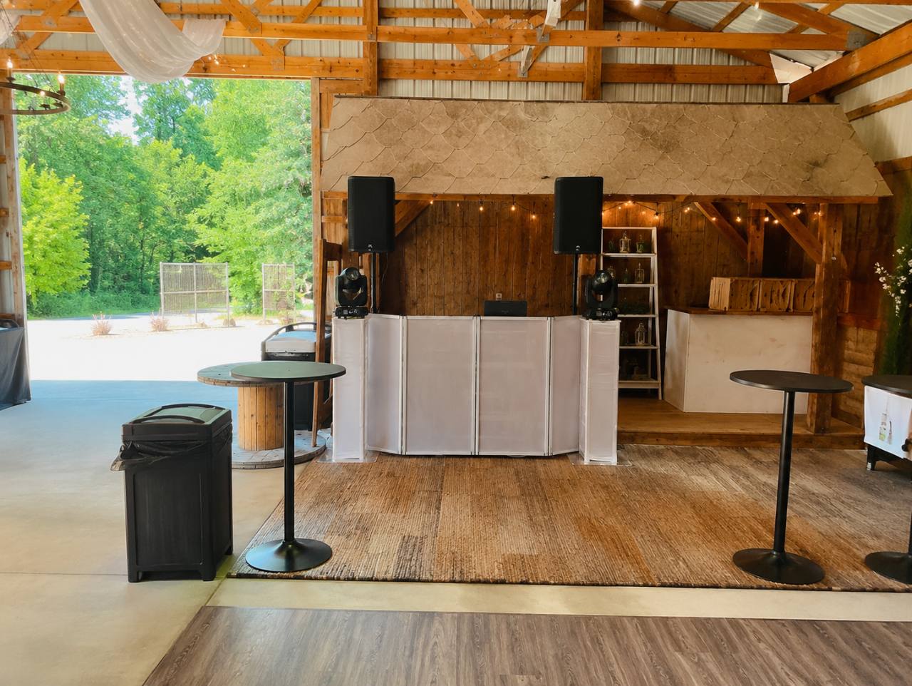 Clean Evening Star Entertainment DJ setup inside Schaefer Farms